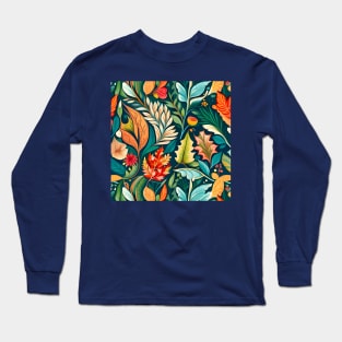 Modern Floral Pattern With Fall Leaves Flowers And Berries Long Sleeve T-Shirt